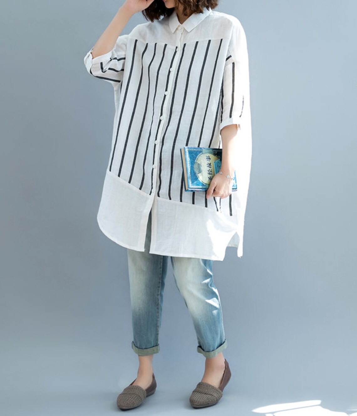 Womens summer linen shirt Loose Fitting long shirt gown Etsy