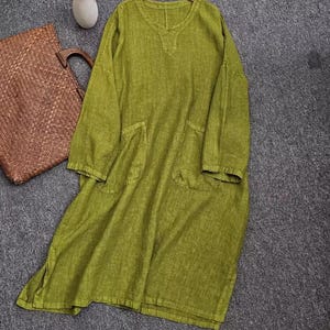 Spring Autumn Linen Long Dress Women's, Minimalist Oversized Dress With Pockets, Dresses for women image 8