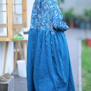 Women blue maxi dress, Linen long dress, loose Dress with Pockets, Prom Dress, Cocktail Dress, Linen Dresses for women, party dress image 8