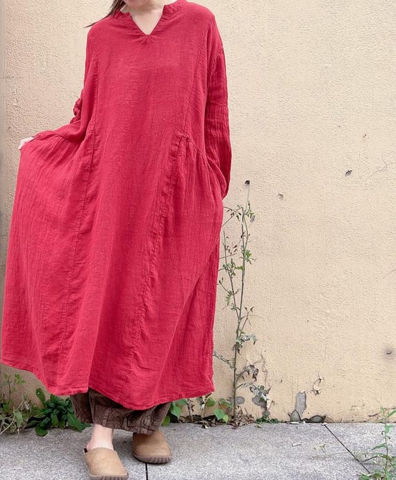 Women Linen Long Dress, Dresses with Pockets, Spring Autumn Casual Dresses