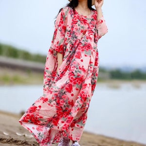 Cotton maxi dress, Women summer Dresses, long Pink dresses, long Floral Dress, prom dress, plus size dress image 1