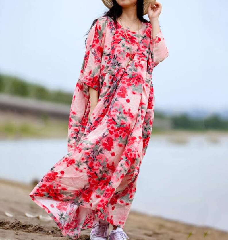 Cotton maxi dress, Women summer Dresses, long Pink dresses, long Floral Dress, prom dress, plus size dress image 1