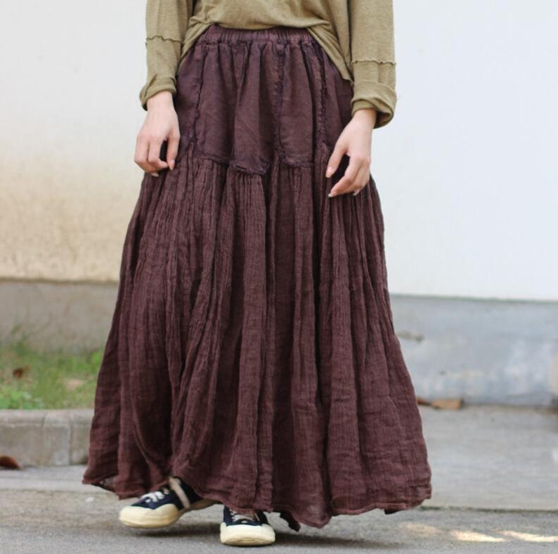Linen Elastic Waist Maxi Skirt Skirt for Women Loose Casual Etsy UK