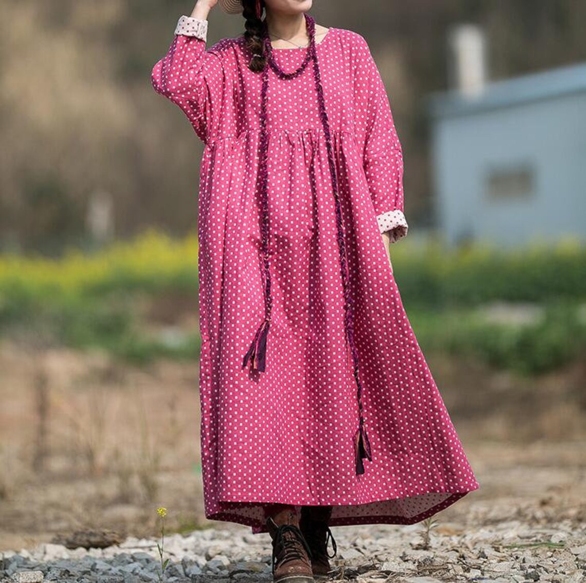 Women Cotton long Dresses Plus size dress longsleeved | Etsy