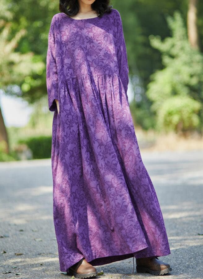 Purple Linen Maxi Dress, Women's Spring Autumn Long Sleeve Dress, Dresses for Women Purple Linen Maxi Dress, Women's Spring Autumn Long Sleeve Dress, Dresses for Women