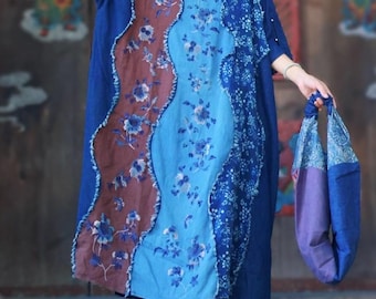 Blue Linen CottonMaxi Dress, Loose Fit Dress with Pockets, Oversized Dresses for Women