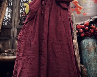 Linnen herfst maxi rok loose fit elastische taille rok