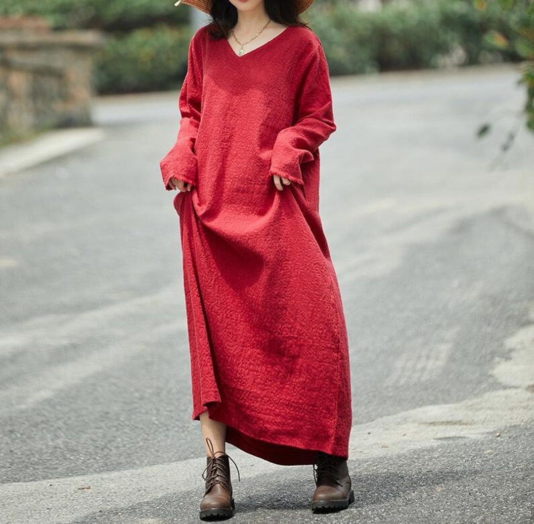 Womens Linen Maxi Dress Wine Red Long Dress Bridal Dresses Etsy