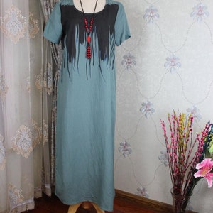 Summer linen circle collar Dresses, Grey blue dress, White long dress, short sleeves dress, Prom dress, Kaftan image 1