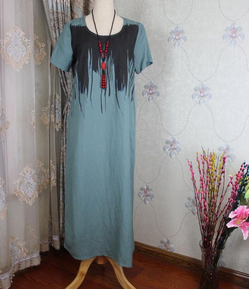 Summer linen circle collar Dresses, Grey blue dress, White long dress, short sleeves dress, Prom dress, Kaftan image 1