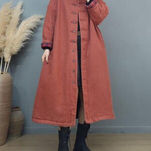 Winter Linen coat, Women Loose Fit Long coat, padded coat, Coat for women, warm linen outerwear, Coats With Pockets image 4