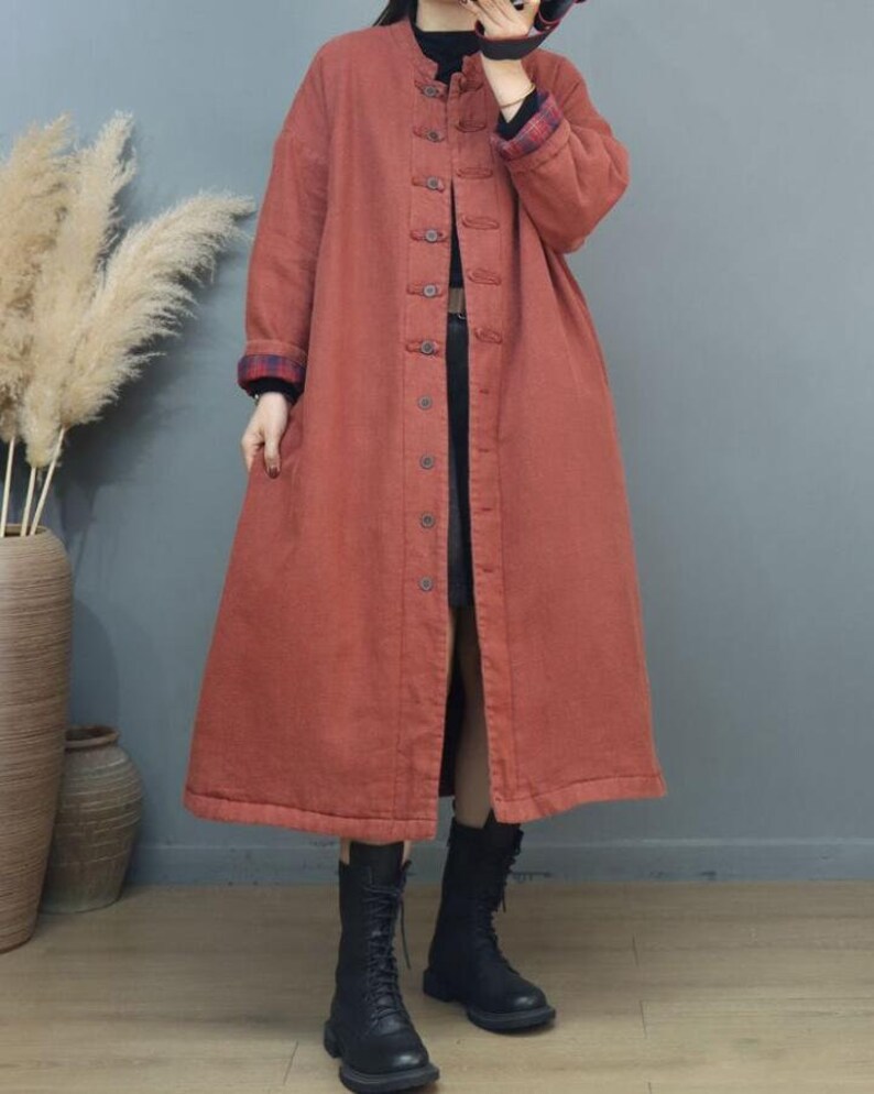 Winter Linen coat, Women Loose Fit Long coat, padded coat, Coat for women, warm linen outerwear, Coats With Pockets image 4