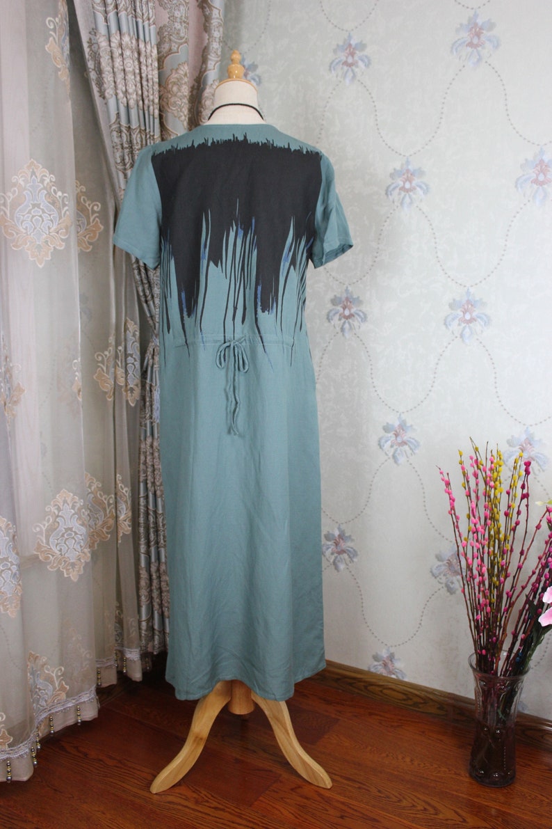 Summer linen circle collar Dresses, Grey blue dress, White long dress, short sleeves dress, Prom dress, Kaftan image 4