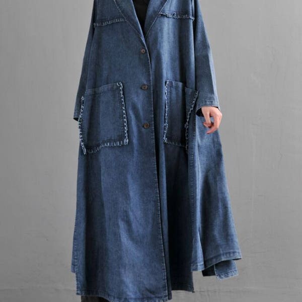 Women Long coat, Cotton Windbreaker, Oversize coat, Loose cowboy Windbreaker, Cotton Maxi coat, Thin Coat for Women