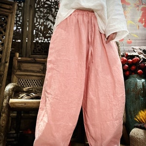 Loose Linen Pants, Women Linen Pants, Wide Leg Pants, Elastic waist Linen Pants, Spring summer Long Pants image 5