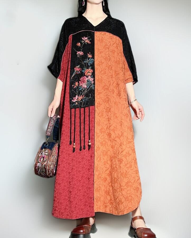 Linen Cotton Maxi Dress: Oversized Loose Robe with Pockets