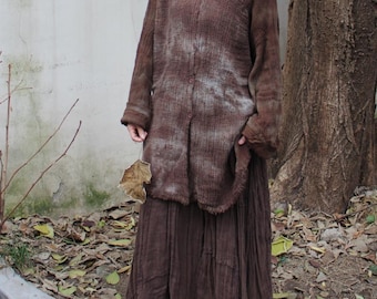 Women Linen Long Shirt, Spring Loose Fitting blouse, long Sleeve Top