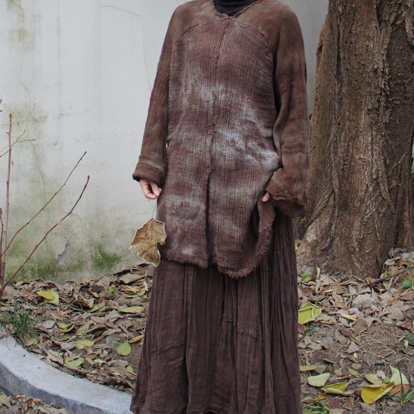 Chemise longue en lin pour femme, chemisier ample printanier, haut à manches longues