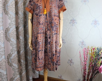 Women Summer Dresses, Cotton dress, dress with pockets, midi dress, blue Dresses, brown Dresses