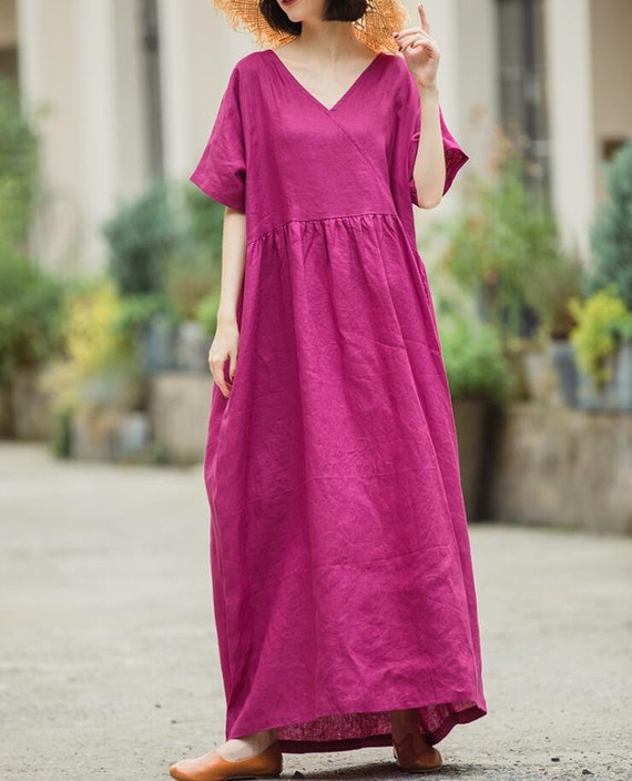 Summer linen dress Comfortable Rose purple dress maxi dress | Etsy