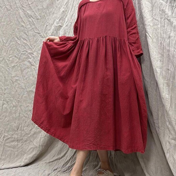 Leinen Kleid für Damen, Sommerkleid Damen, Vintage Leinenkleid für Damen, lange Leinenkleider, lockeres Leinenkleid, Kleider mit Taschen