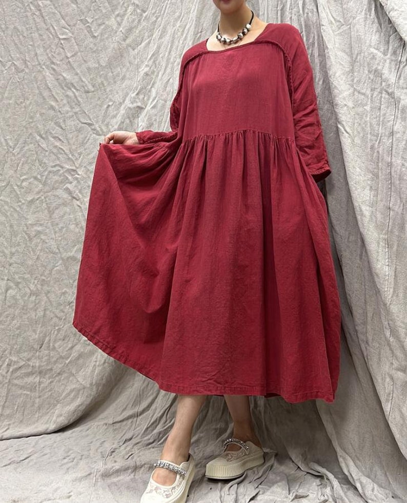 Linen dress for women, summer dress women, womens vintage linen dress, long linen dresses, loose linen dress, dresses with pockets image 1