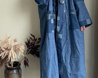 Winter Outerwear, Women Cotton Oversized Long Coat, Blue Padded Warm Coats