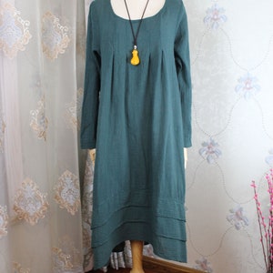 Women cotton long dress, longsleeved dress, Pockets dress, midi Dress, solid color dress image 1