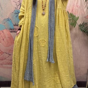 Women Linen Maxi Dress, Loose Vintage dress with Pockets, Spring dresses for Women's Yellow