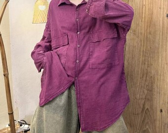 Women blouse, Linen blouse, Shirt with pockets, Womens tops, Loose top, Womens Cotton shirt, large size shirt, Spring Blouses