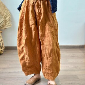 Women Linen pants, Linen Trousers, Linen casual pants, Elastic waist Pants, large size Linen pants, Long linen pants, Loose fit pants image 5