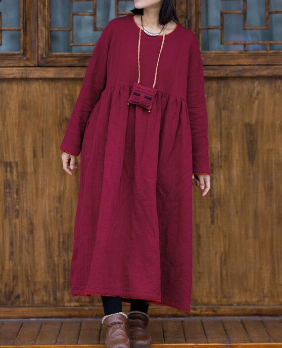 Women Casual Cotton Dress, Soft Cotton Maxi Dress, Oversized Dress, Minimalist Loose Robe, Plus Size Cotton Dress