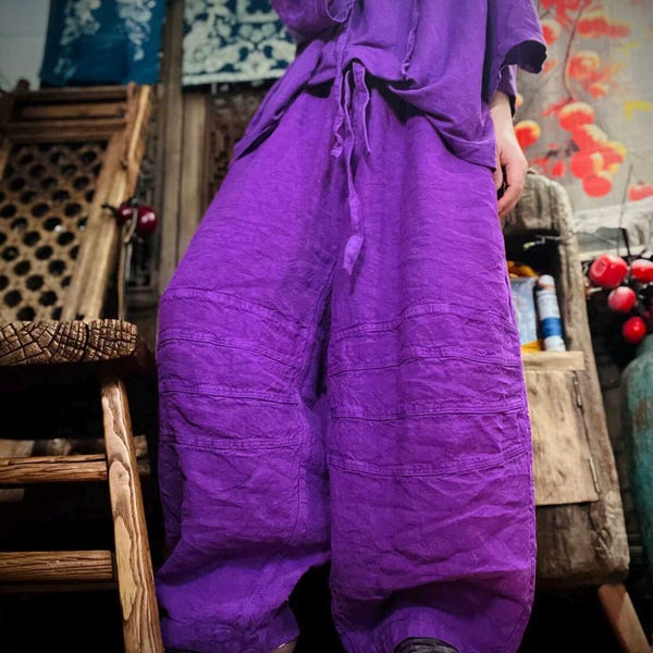 Linen pants for Women, Women's Long pants, Spring Elastic Waist Trousers