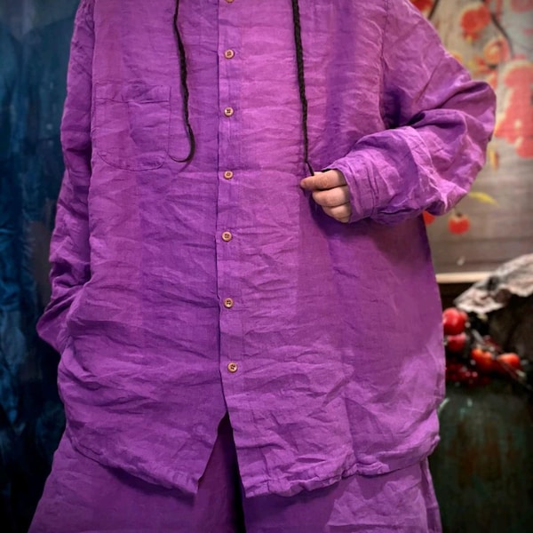 Haut oversize pour femme, chemise boutonnée en lin, chemisier pour femme