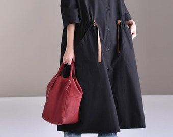 Women Cotton Summer dress, Loose Fit Shirt Dresses, Button Down Long Shirt