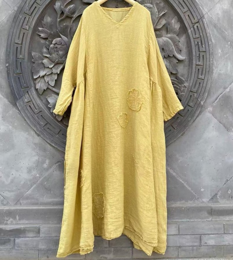 Women Linen Maxi Dress, Loose Vintage dress with Pockets, Spring dresses for Women's image 8