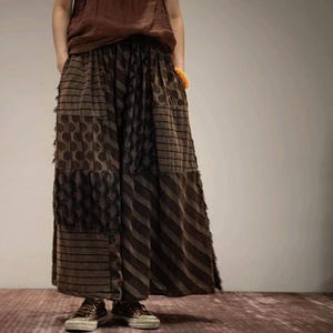 Damskie spódnice lniano-bawełniane w stylu vintage, luźna spódnica letnia, spódnice z kieszeniami zdjęcie 2