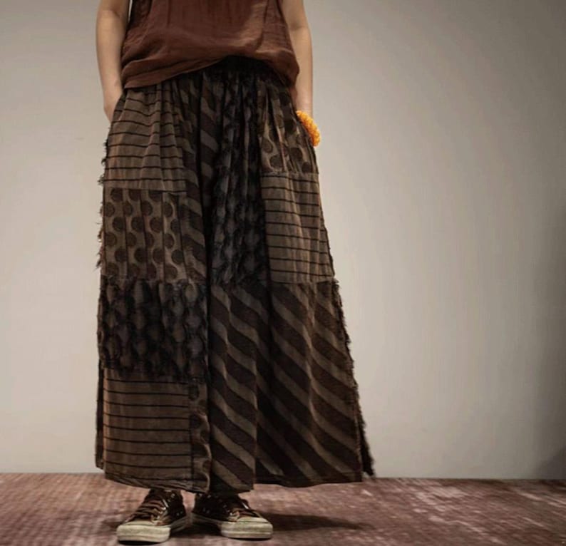 Damskie spódnice lniano-bawełniane w stylu vintage, luźna spódnica letnia, spódnice z kieszeniami zdjęcie 2