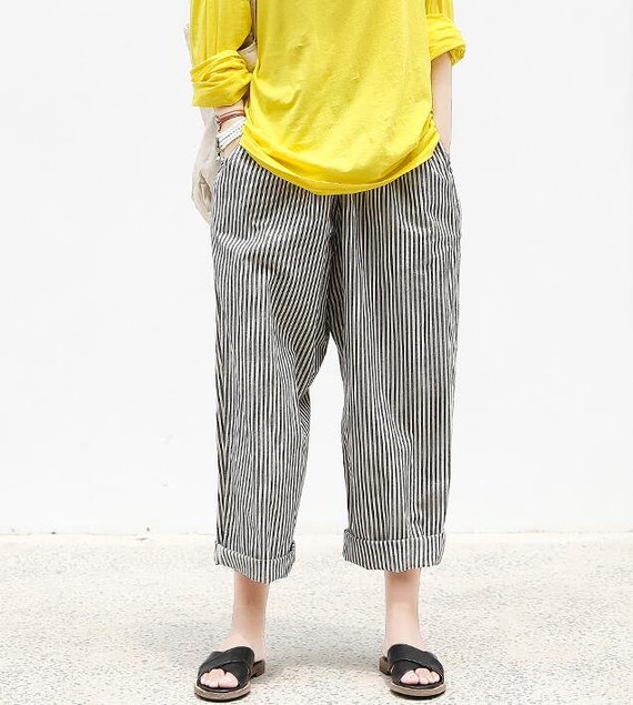 linen striped pants