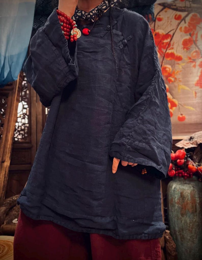 Linen Casual Loose fitting Blouse, Women oversized Spring Shirt, Autumn Linen Top image 11