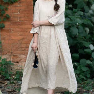 Womens Linen Dress, Long Linen dress, summer dress, Loose Linen dress, maxi linen dress for women, Retro Dress, womens dresses with pockets image 6