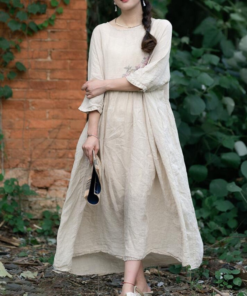 Womens Linen Dress, Long Linen dress, summer dress, Loose Linen dress, maxi linen dress for women, Retro Dress, womens dresses with pockets image 6