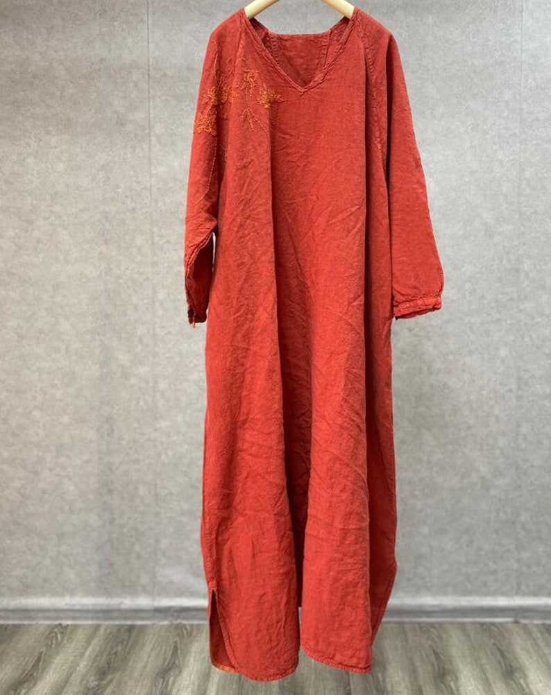 Women Maxi Dresses, Long Linen Dresses, Linen robe, Dresses with pockets, Spring Summer dress, Oversized dresses, dresses for women Red