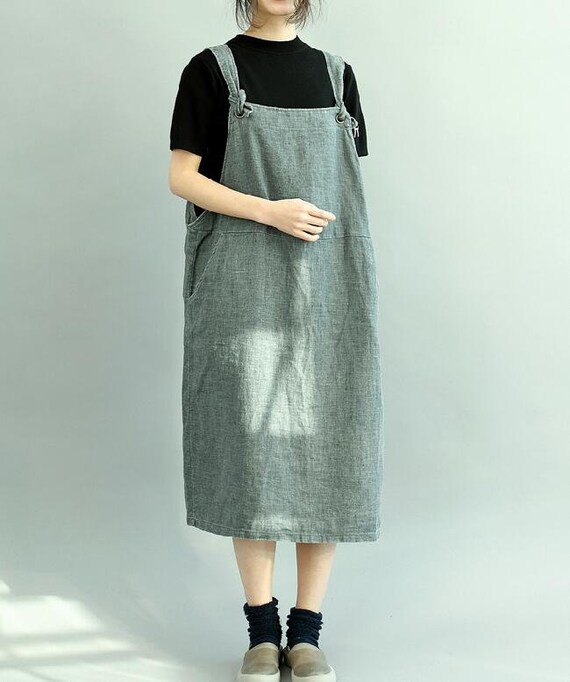 gray Loose Long Handy dress Large size strap Dresses women | Etsy