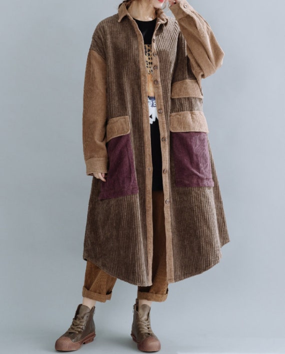 Women Corduroy coat Cotton Windbreaker Large Size coat | Etsy