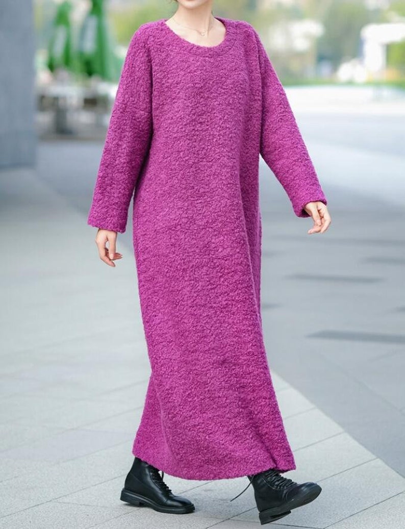 Wool Maxi Dresses, Women dresses with pockets, Loose Fitting winter long dress, Rose pink dress, Wool Kaftan Dress, bridal dresses image 2