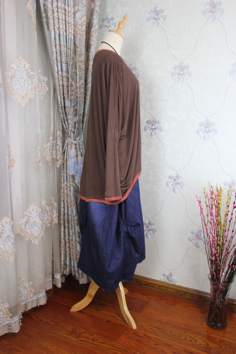 Tunics Beige blouse cotton top Women Oversize Knitted shirt Women Bat shirt