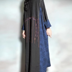 Linen Women dress, Black maxi dress, retro dresses, linen robe, Linen dress with pockets, Oversized dress image 4