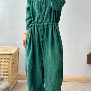 Women long linen pants, linen jumpsuit, oversized pants, Casual linen pants, summer large size pants, pants for women image 3