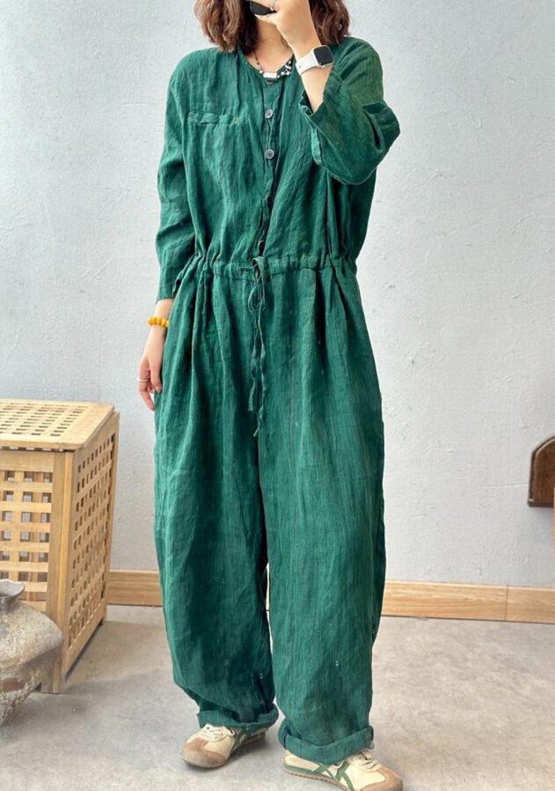 Women long linen pants, linen jumpsuit, oversized pants, Casual linen pants, summer large size pants, pants for women image 3